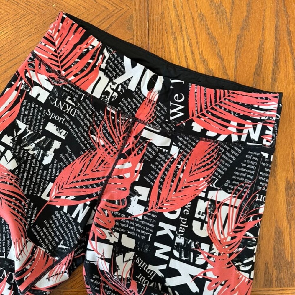 DKNY Sport Leggings, Black, White, Pink, Cropped, High Waist, XL